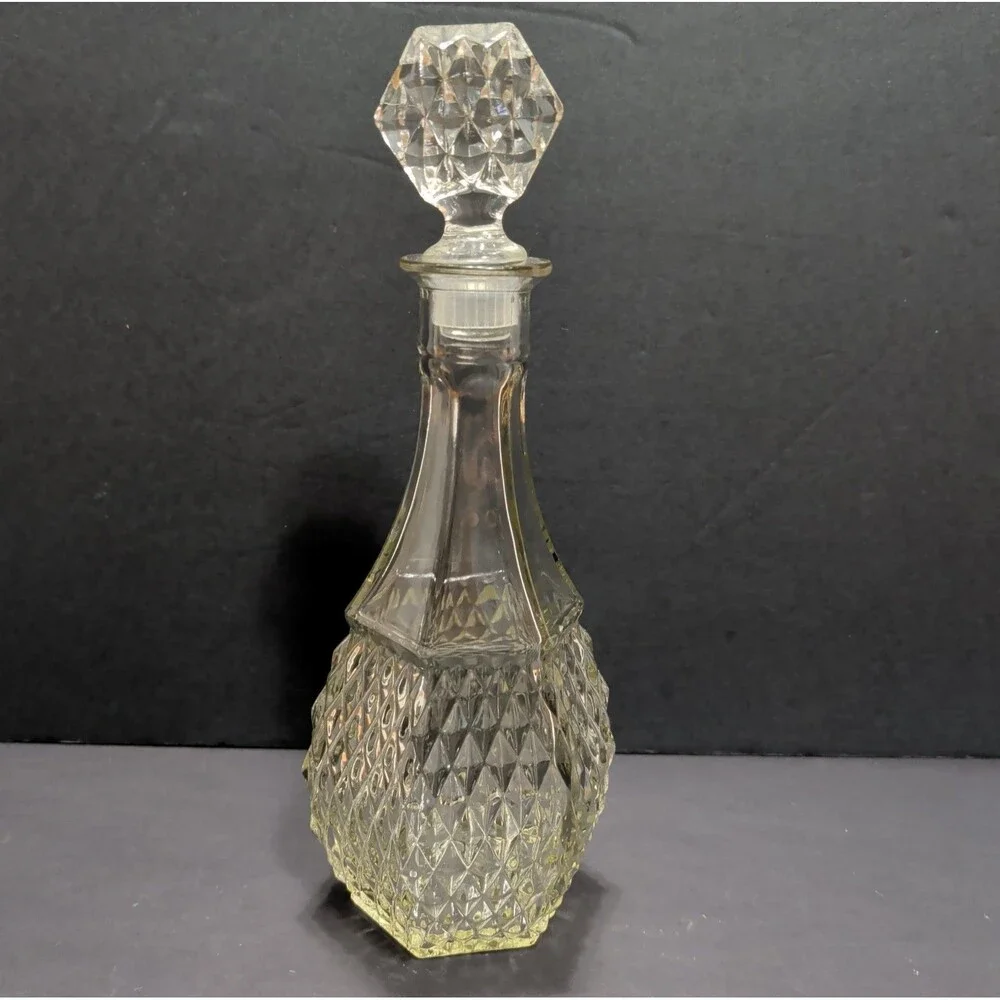 MCM Vintage Diamond Cut Glass Decanter Bottle Retro Barware Wine Cruet